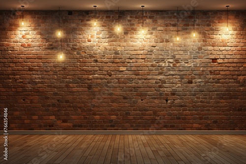 Room with brick wall and tan lights background photo