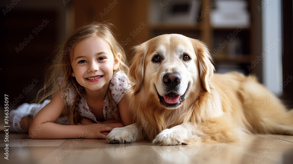 Girl and Dog Laying on the Floor