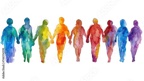 Wallpaper Mural Line of diverse abstract watercolor human figures - A seamless row of human silhouettes in a rainbow of watercolors symbolizing unity and diversity Torontodigital.ca