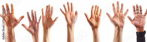 A group of people raising their hands in unity, cut out on a transparent background for easy use in your projects.