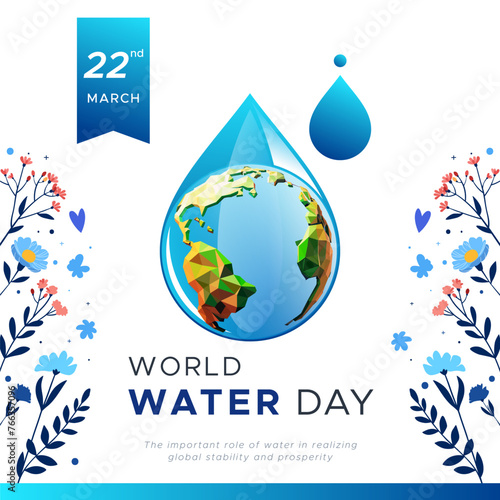 Commemorating world water day, March 22. Illustration of water coming out of a tap. Natural source of life. The important role of water in realizing global stability and prosperity