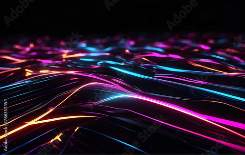 Dynamic neon flashes against a sleek black canvas, creating a mesmerizing backdrop of luminous motion lines, Futuristic neon light Wallpaper Background