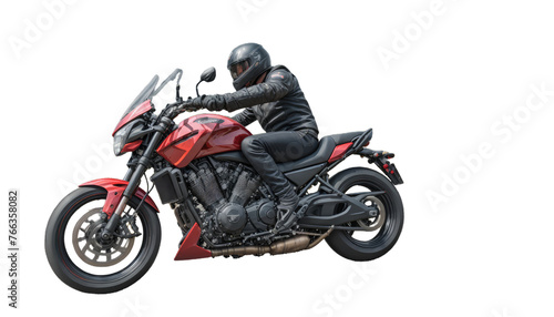 A racer on a big red motorcycle. Person racing.