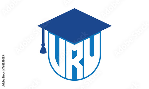 VRU initial letter academic logo design vector template. school college logo, university logo, graduation cap logo, institute logo, educational logo, library logo, teaching logo, book shop, varsity photo