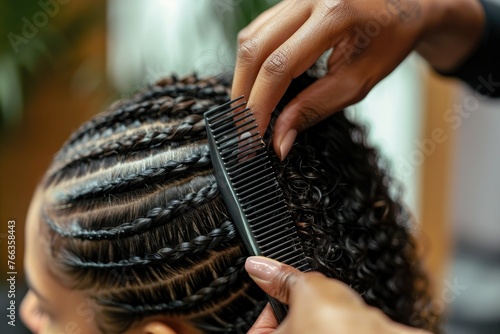 Person untangling their hair gently with a wide-tooth comb, highlighting the importance of careful hair handling,