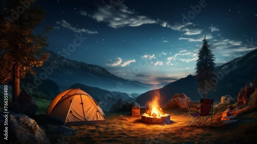 Campfire Burning Bright in Night Field