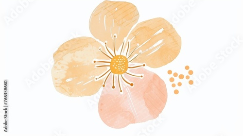 Abstract minimalistic scandinavian botanical art with warm color tones. A delicate composition of floral and foliage elements intertwined with abstract warm colored shapes and subtle brushstrokes
