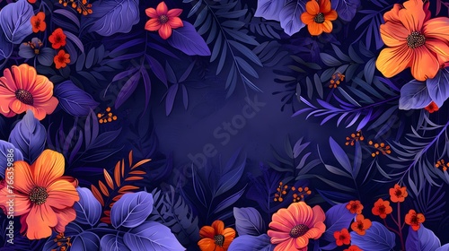 Floral and botanical background, Abstract pattern with spring flowers on a purple background