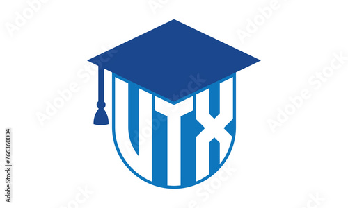 VTX initial letter academic logo design vector template. school college logo, university logo, graduation cap logo, institute logo, educational logo, library logo, teaching logo, book shop, varsity