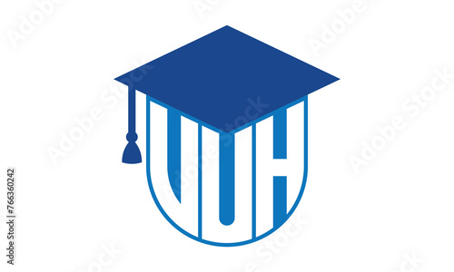 VUH initial letter academic logo design vector template. school college logo, university logo, graduation cap logo, institute logo, educational logo, library logo, teaching logo, book shop, varsity photo