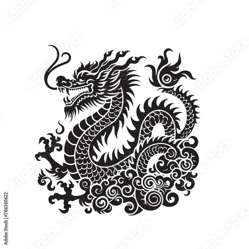 Japanese dragon vector silhouette illustration