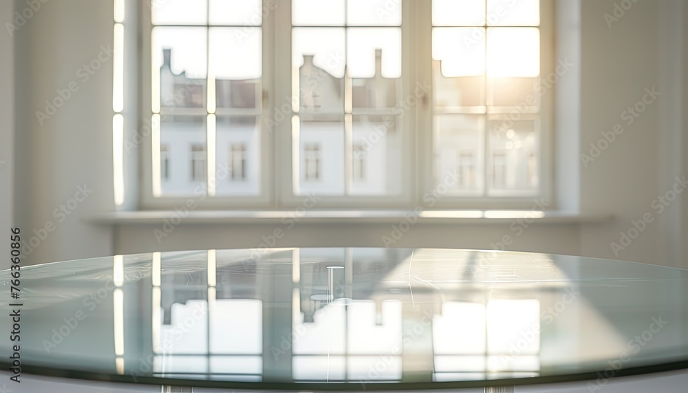 Fototapeta premium glass table on the background of a window , transparent glass