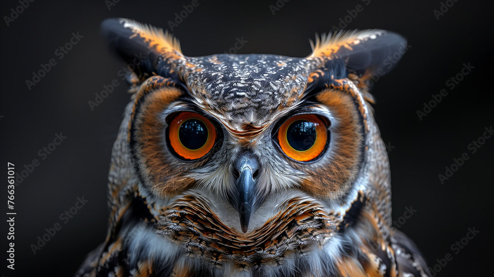 Portrait of an owl on dark background. 