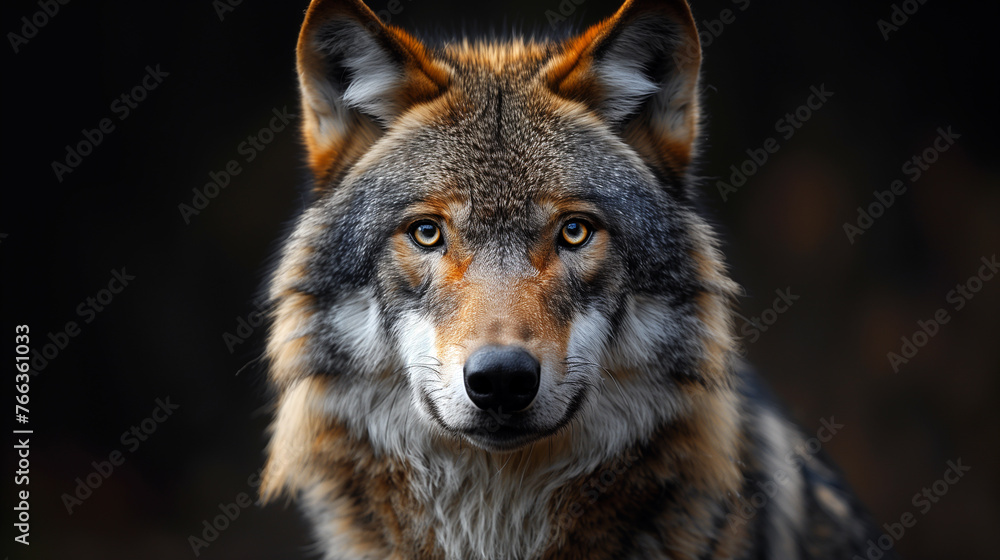 Portrait of a wolf on dark background. Portrait of a wolf on dark background.