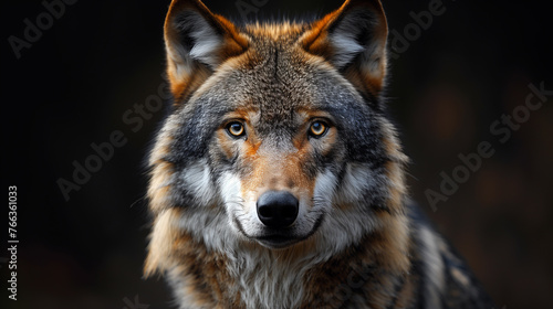 Portrait of a wolf  on dark background. 