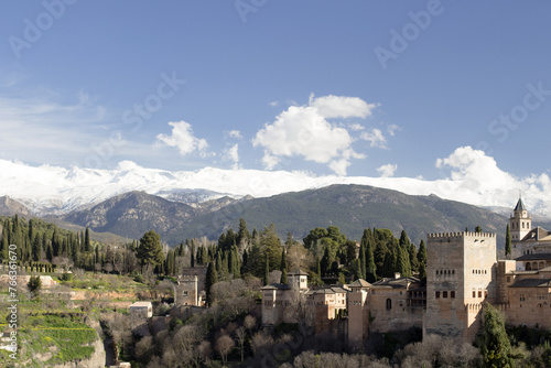 Alhambra and Sierra Nevada Mountains in background, Granada, Spain