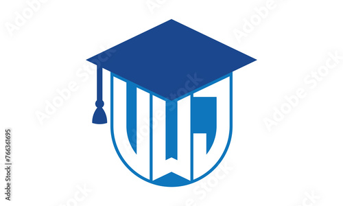 VWJ initial letter academic logo design vector template. school college logo, university logo, graduation cap logo, institute logo, educational logo, library logo, teaching logo, book shop, varsity