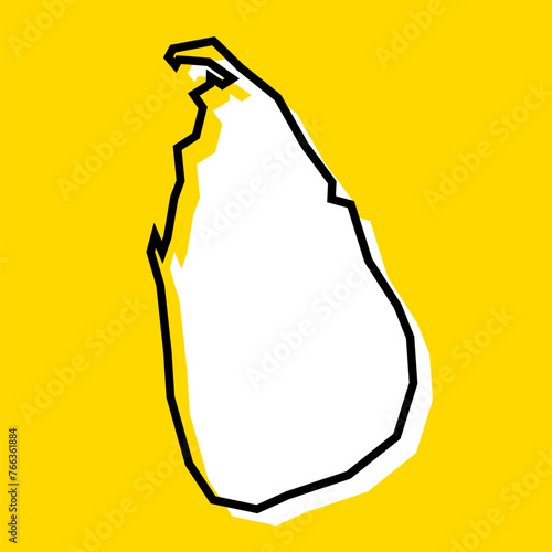 Sri Lanka country simplified map. White silhouette with thick black contour on yellow background. Simple vector icon