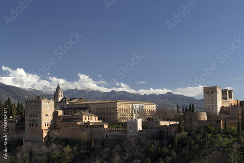 Alhambra and Sierra Nevada Mountains in background, Granada, Spain