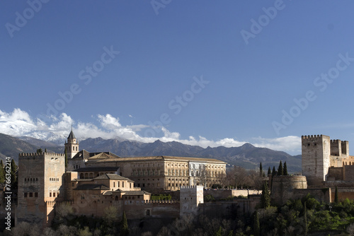 Alhambra and Sierra Nevada Mountains in background, Granada, Spain