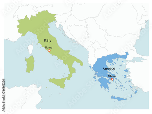 Outline of the map of Italy and Greece with regions