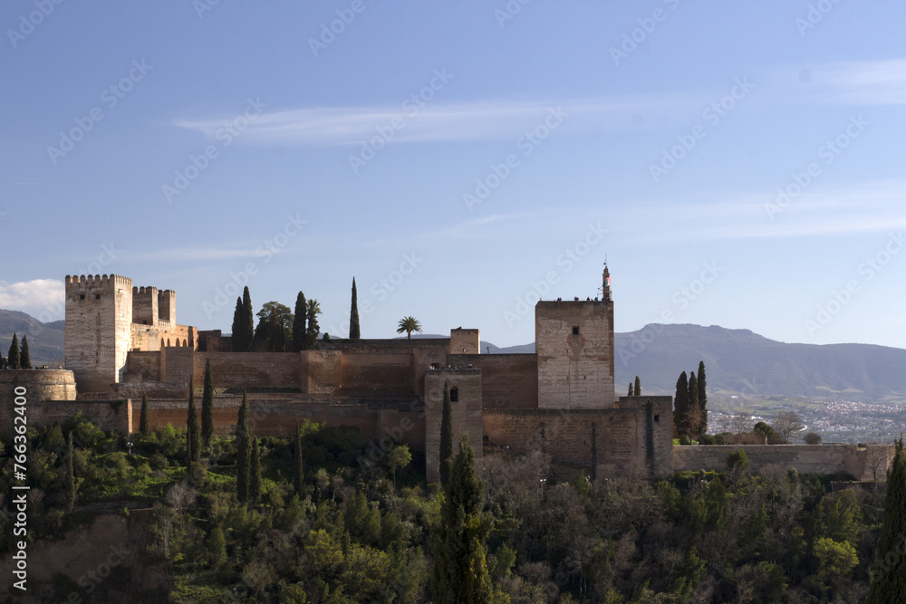 Alhambra and Sierra Nevada Mountains in background, Granada, Spain