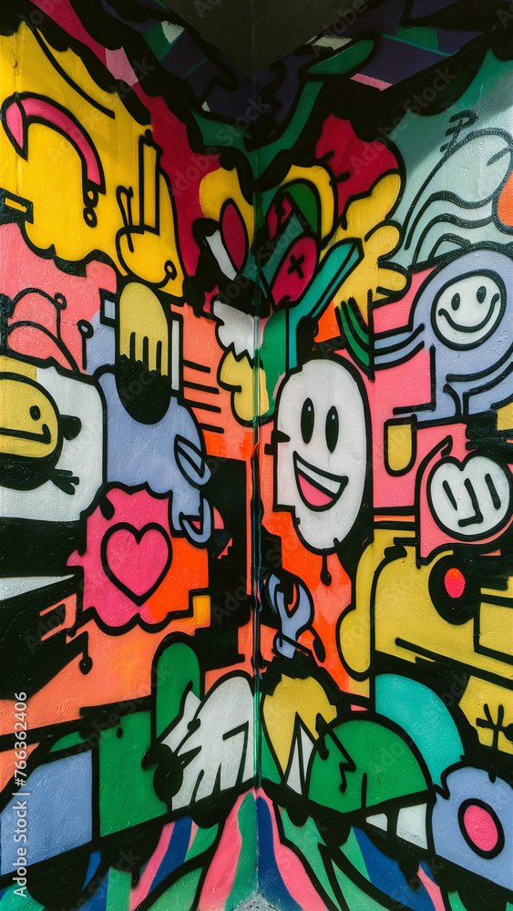 Graffiti Wall Abstract Background, Artistic Pop Art Design. Generative Ai