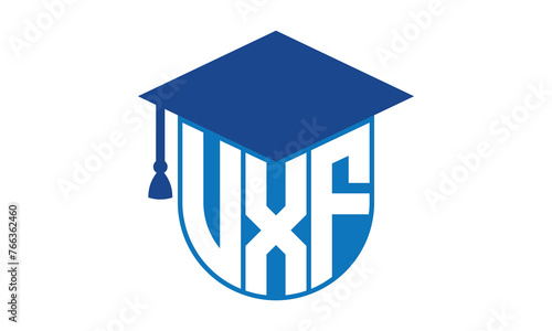 VXF initial letter academic logo design vector template. school college logo, university logo, graduation cap logo, institute logo, educational logo, library logo, teaching logo, book shop, varsity
