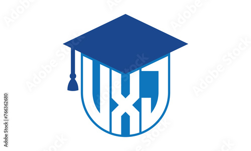 VXJ initial letter academic logo design vector template. school college logo, university logo, graduation cap logo, institute logo, educational logo, library logo, teaching logo, book shop, varsity