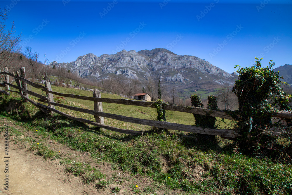 Wonderful landscape of the route to Peña Mea, a classic Asturian mountain peak. Aller, Laviana, Spain.