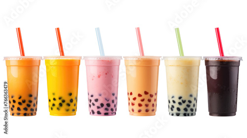 Various Bubble Tea or Boba on white isolated on clear png background and transparent background. food drink and dessert concept for cafe and restaurent, AI generative.