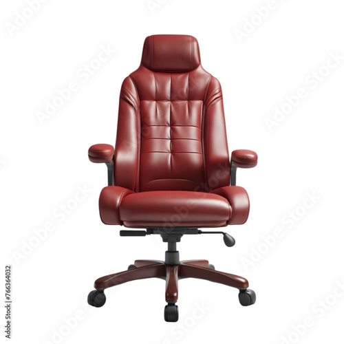 Red Leather Office Chair Illustration Art on a Transparent Background Generative AI