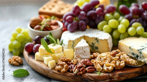 Delectable Cheese Plate with Grapes and Nuts Generative AI