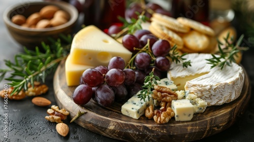 Delectable Cheese Plate with Grapes and Nuts Generative AI