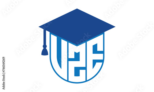 VZE initial letter academic logo design vector template. school college logo, university logo, graduation cap logo, institute logo, educational logo, library logo, teaching logo, book shop, varsity