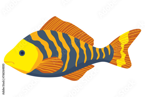 Aquarium fish. Beautiful underwater character. Decorative colored freshwater fish in flat cartoon design. Vector illustration, isolated animal on white