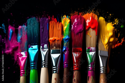 paints and brushes background, created using generative AI tools