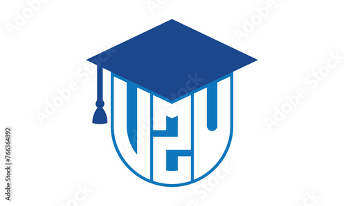 VZU initial letter academic logo design vector template. school college logo, university logo, graduation cap logo, institute logo, educational logo, library logo, teaching logo, book shop, varsity