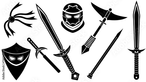 "Ninja Weapons: Vector Illustration for Martial Arts Enthusiasts"