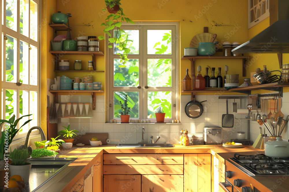 sunlit culinary retreat, a kitchen bathed in morning glow