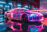 A colorful neon painting of a car neon car with neon lights on it