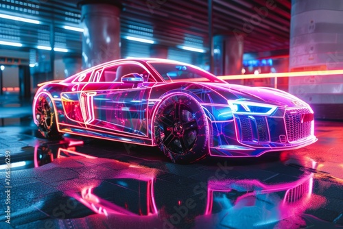 A colorful neon painting of a car neon car with neon lights on it photo