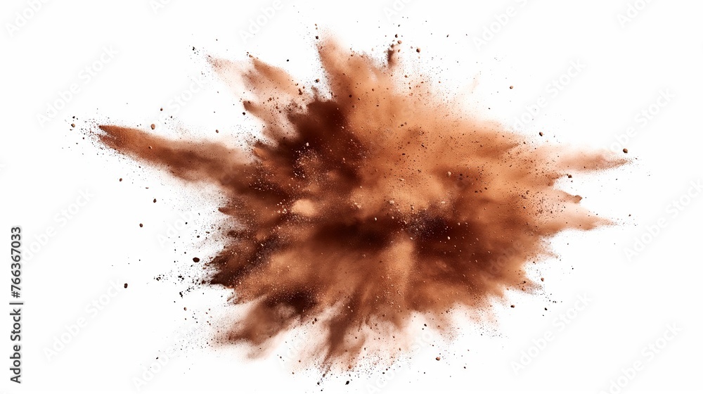 Dry soil explosion isolated on white background.Abstract dust explosion on white background Dry soil explosion isolated on white background.Abstract dust explosion on white background