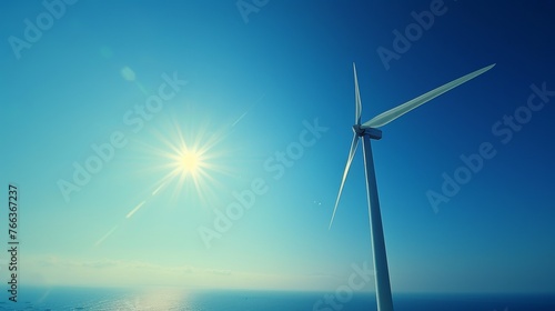 Windmill Blades Dancing in Harmony Against the Blue Sky Generative AI © Alex