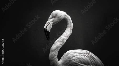 Graceful White Flamingo Standing on Black Background Generative AI
