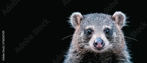  A sharp image of a tiny creature against a dark backdrop, with its facial features clearly visible