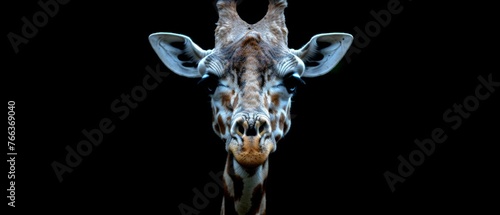 A high resolution image of a giraffe's face, showing its mouth opened wide and tongue extended