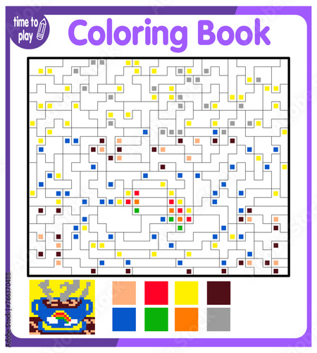 Coloring by numbers  educational game for children. Coloring book with numbered squares. cup