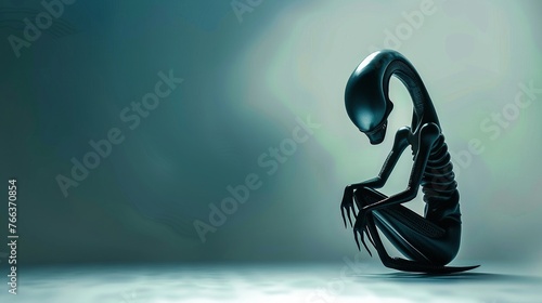 Eggshaped alien creature, its form a sable shadow against a minimalist backdrop, hinting at the mysteries of consciousness,  photo