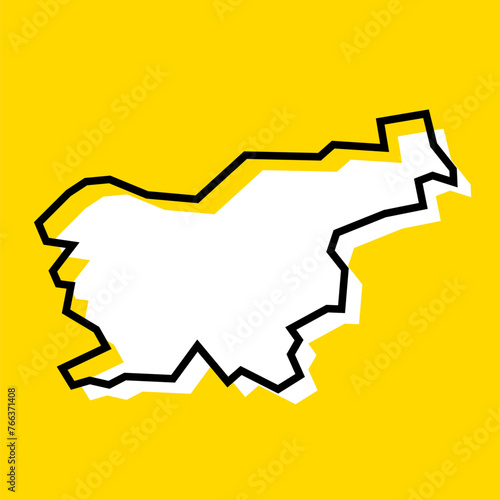 Slovenia country simplified map. White silhouette with thick black contour on yellow background. Simple vector icon
